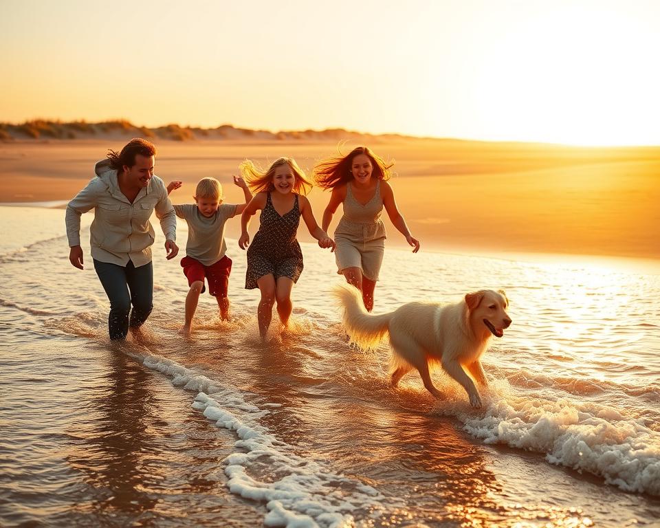 familie hund strand